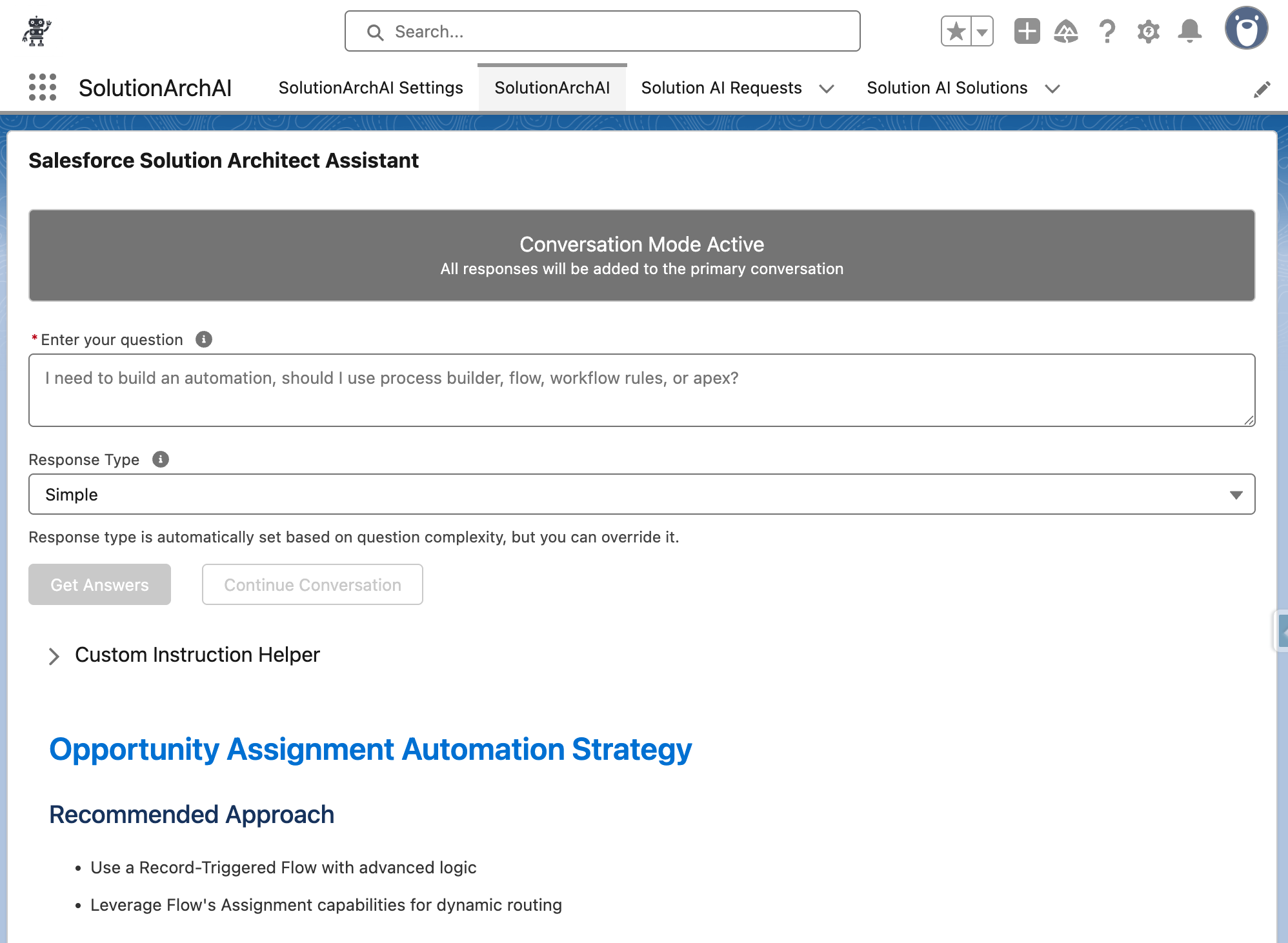 Solution Architect and Custom AI Assistants Screenshot